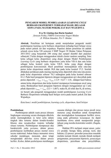 Pdf Pengaruh Model Pembelajaran Learning Cycle Berbasis Eksperimen