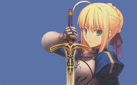 Anime Fatestay Night Fate Series Saber Lily Short Hair Green Eyes