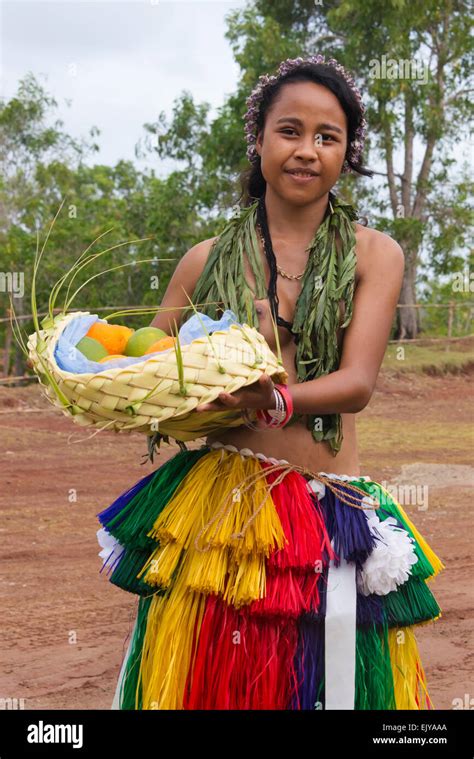 Yapese Girl Carrying Basket Of Fruit Yap Island Federated States Of
