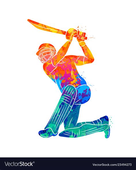 Abstract Batsman Playing Cricket From Splash Of Vector Image