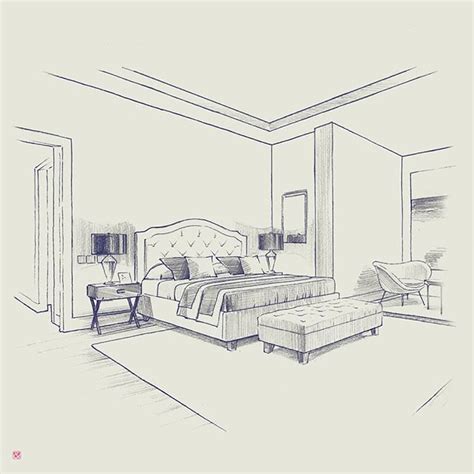 Bedroom Interior Pencils Sketch Bedroomsketch