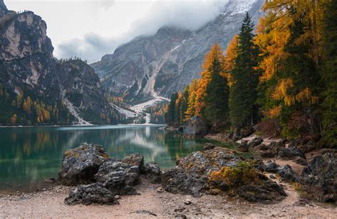 Dreamy Pixel Autumn At Lake Braies In Dolomites Dreamy Pixel