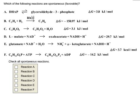 solved which of the following reactions are spontaneous