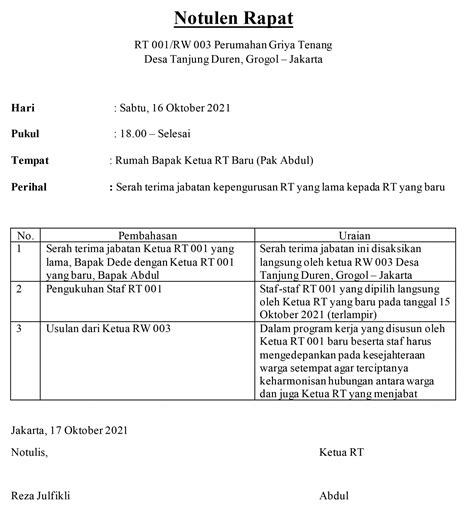 Contoh Notulen Rapat Untuk Rapat Kantor Organisasi Dan Dinas