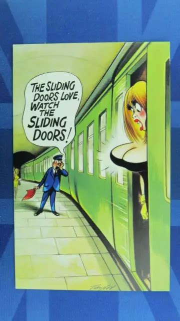 Saucy Bamforth Comic Postcard 1970s Big Boobs Underground Railway Sliding Doors £680 Picclick Uk
