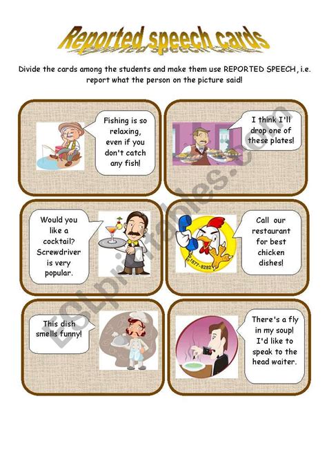 Reported Speech Cards Esl Worksheet By Borna