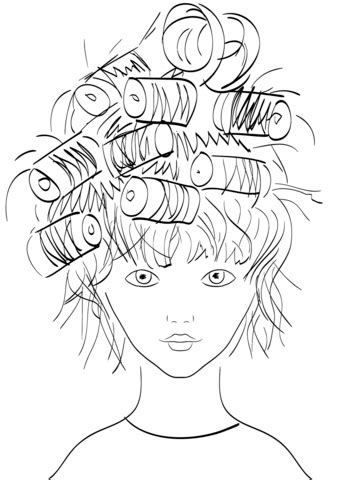 Grown up coloring sheets are in! Girl with Curlers coloring page | Free Printable Coloring ...