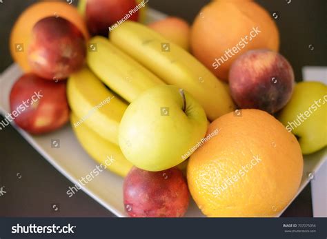 Uncut Fruit Platter Bananas Nectarines Apples Stock Photo Royalty Free