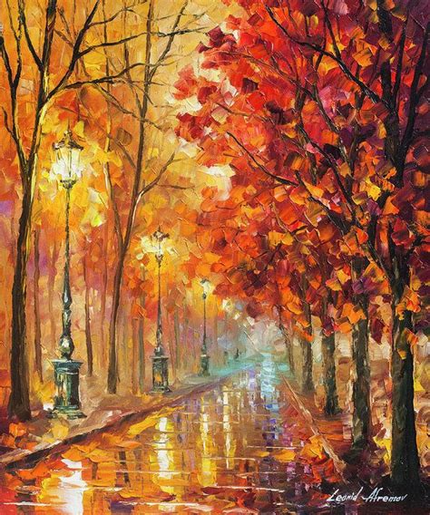 Fall Night Art Print By Leonid Afremov Oil Painting On Canvas Autumn