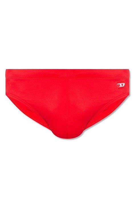 diesel bmbr jack logo patch swim briefs in red for men lyst