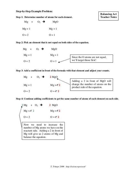 Remember you cannot add subscripts of place coefficients in the middle of a chemical formula. Balancing Act Worksheet Answer Key Science Spot Balancing ...