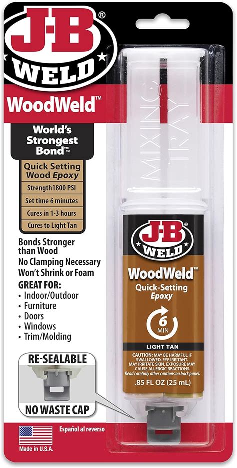 J B Weld 50151 Woodweld Epoxy Syringe Light Tan 85 Fl Oz