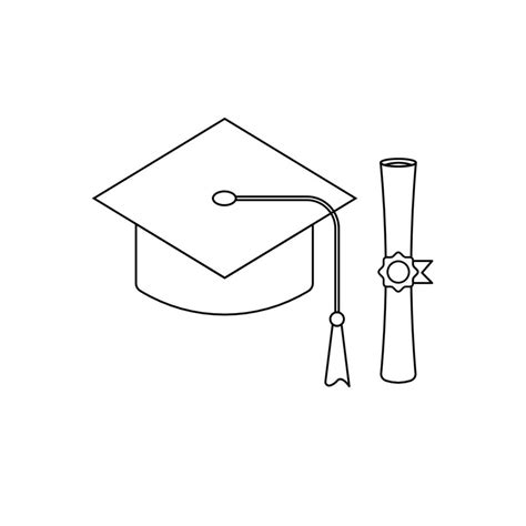 Graduation Hat And Scroll Outline Icon Illustration On Isolated White