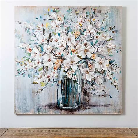 White And Blue Soft Floral Canvas Art Print Kirklands Unique Canvas