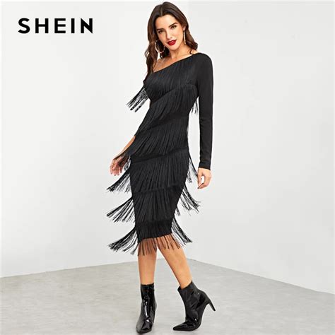 Buy Shein Black Party Going Out One Shoulder Layered
