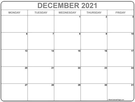 Blank Calendar December 2021 Printable Free In 2021 Monthly Calendar