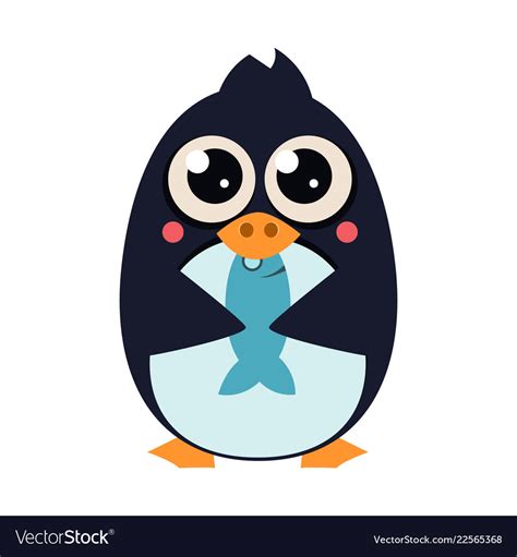 Penguin Eating Fish On Ice Royalty Free Vector Image