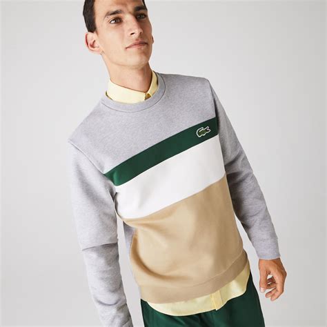 Sweatshirts Mens Lacoste Colorblock Fleece Crew Neck Sweatshirt Beige