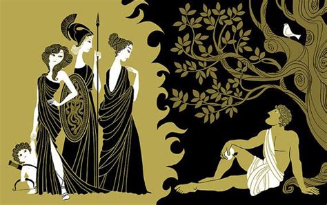 The Trial Of Paris Original Greek Mythology Illustration Print Greek And Roman Mythology