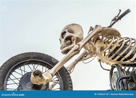 Moto Skeleton Sculpture On Motorbike Area Motorcycle Skeleton On