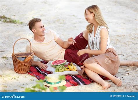 Cute Young Couple Having Picnic On Romantic Date Outdoors Stock Image Image Of Girl Picnic