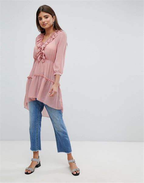 Missguided Frill Detail Longline Blouse Asos