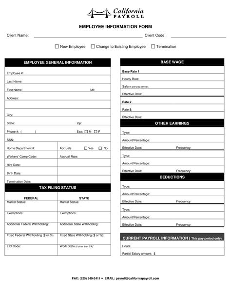 Free Employee Information Form Template Pdf Word Doc Excel Vrogue