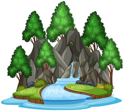Premium Vector Isolated Waterfall Landscape On White