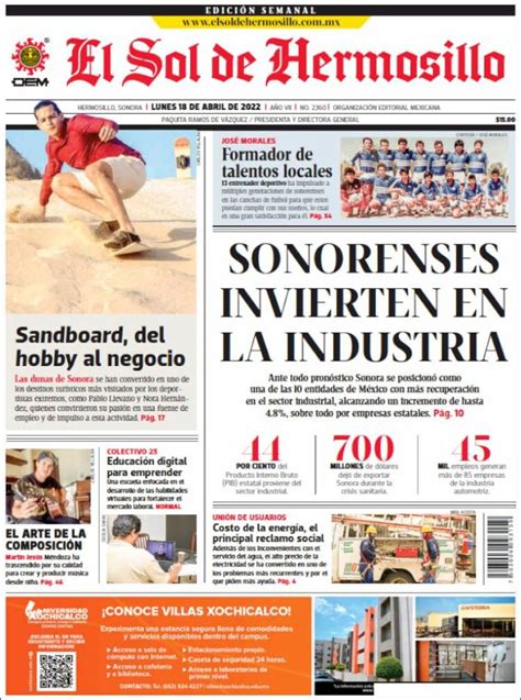 Periódico El Sol De Hermosillo México Periódicos De México Edición