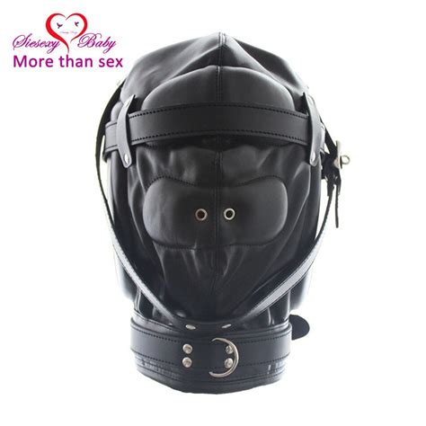 High Quality Faux Leather Full Cover Bondage Hood With Two Small Air