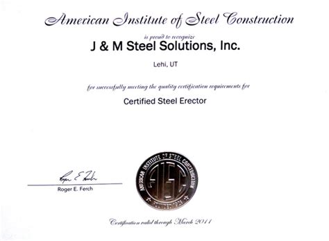 Jandm Steel Solutions Project Aisc Certification