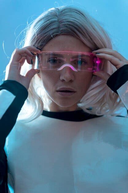 Premium Photo Portrait Of Woman Looking With The Futuristic Glasses
