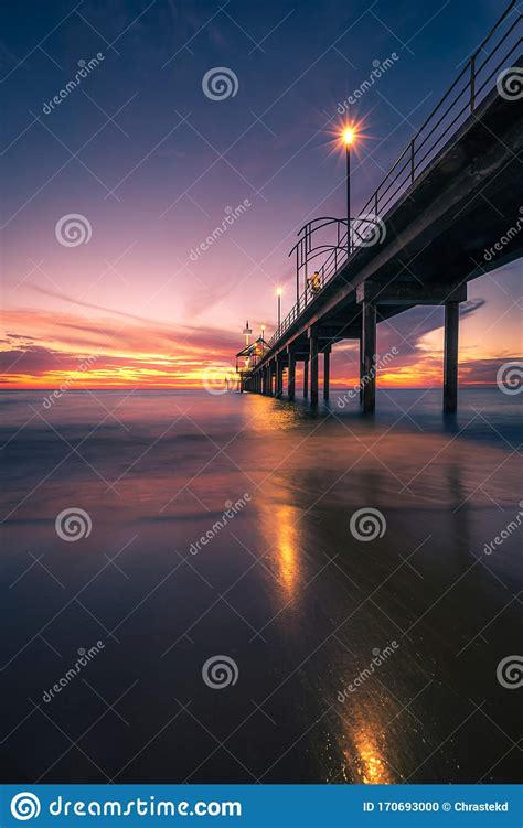 Beautiful Sunset At Brighton Jetty Adelaide South Australia Stock