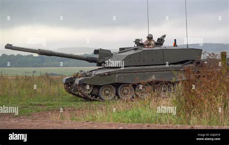 Close Up Action Shot Of A British Army Challenger 2 Fv4034 Main Battle