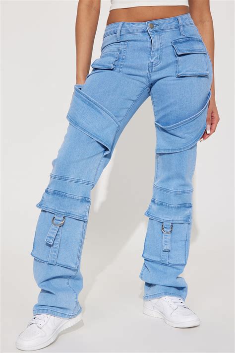 Hailey Hyper Stretch Cargo Jeans Light Wash Fashion Nova Jeans
