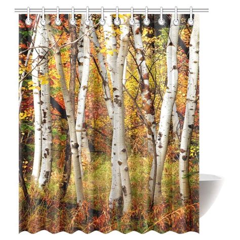 Artjia Fall Woodland Shower Curtain White Fall Birch Trees With Autumn