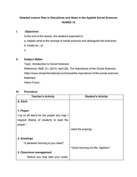 Senior High Lesson Plan Detailed Lesson Plan In Disciplines And Ideas