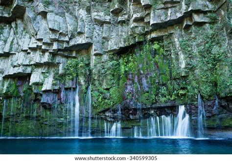 Idyllic Waterfall Turquoise Blue Lagoon Basalt Stock Photo Edit Now
