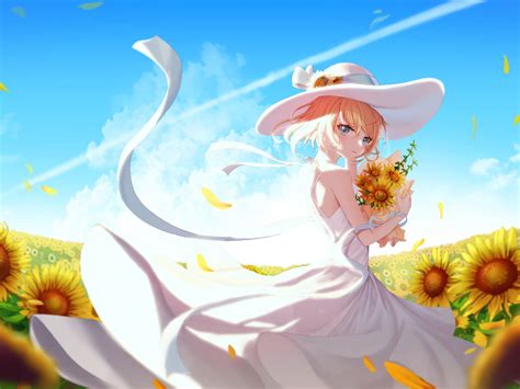 Anime Girl Wallpaper 4k Sunflowers Sunny Day 5k Fantasy 2658