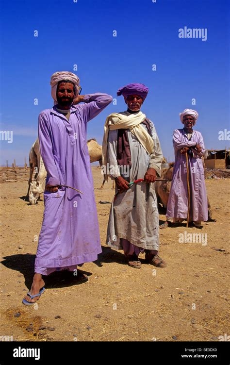 Three Bedouins In Traditional Dress Pride Egyptian Djellaba Stock
