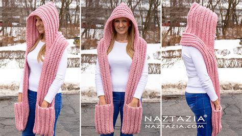 crochet hooded scarf with pockets naztazia