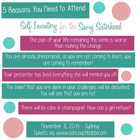 5 Reasons You Need To Attend Coach Bobbis Next Event Self Inventory