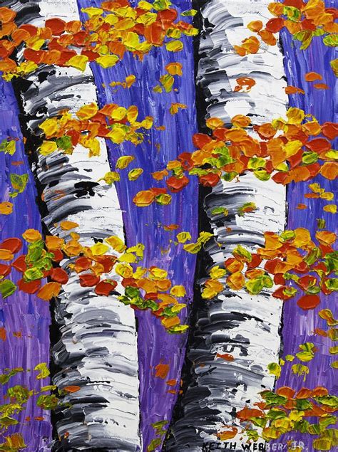 White Birch Trees In Fall On Purple Background Painting By Keith Webber