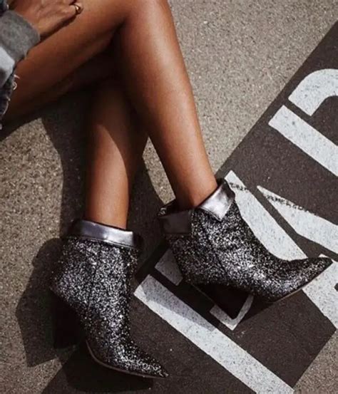 Spring New Bling Dark Silver Glitter Women Ankle Boots Sexy Pointy Toe Ladies Finger Heel Boots
