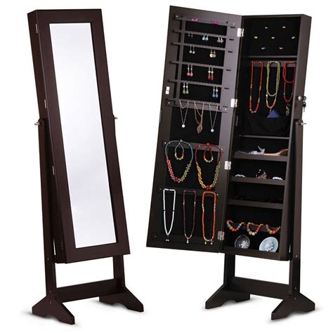 Langria Free Standing Lockable Full Length Mirrored Jewelry Cabinet