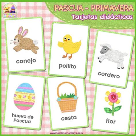 Tarjetas Didácticas De Primavera Pascua Tea Time Monkeys