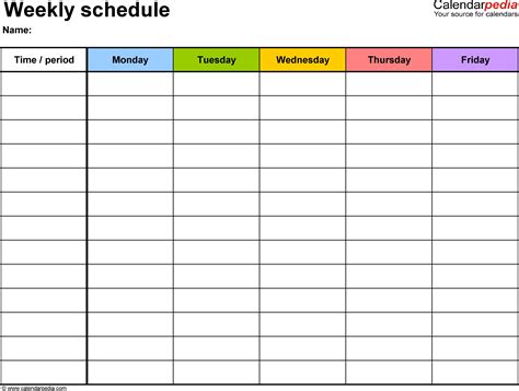 Printable Pick Up Schedule Template