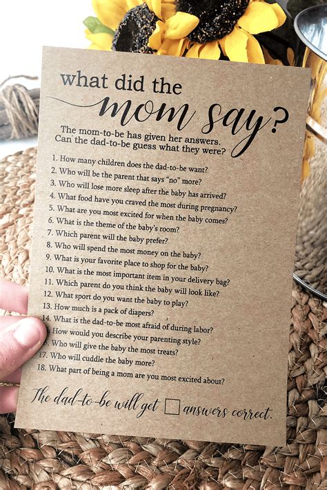 What Did The Mom Say Baby Shower Game Etsy Baby Shower Game Cards