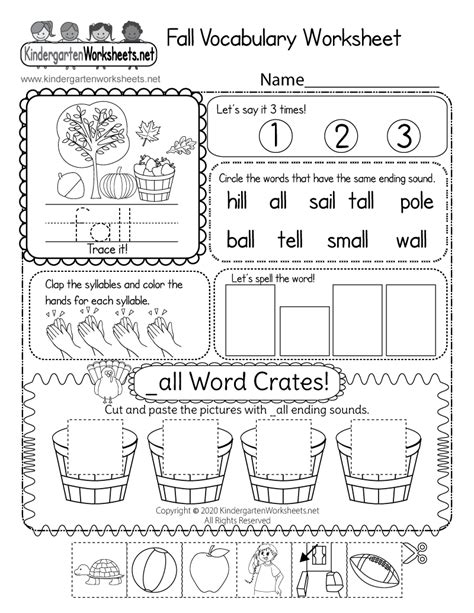 Fall Worksheets For Kindergarten Printable Kindergarten Worksheets