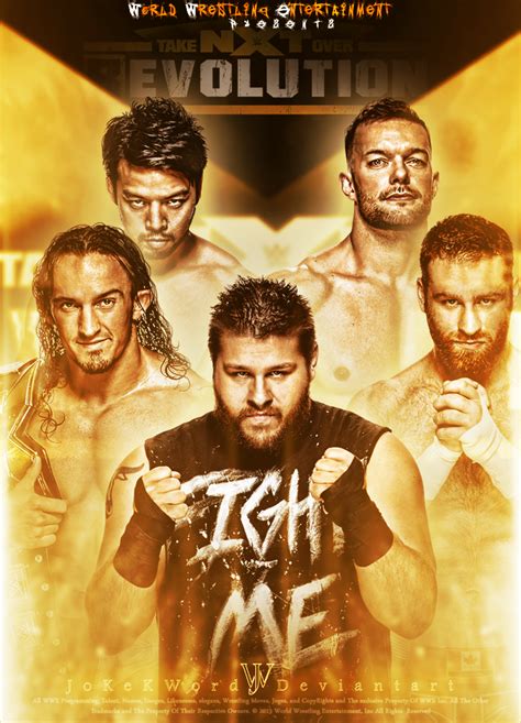 nxt takeover r evolution poster featuring kevin owens adrian neville hideo itami finn balor